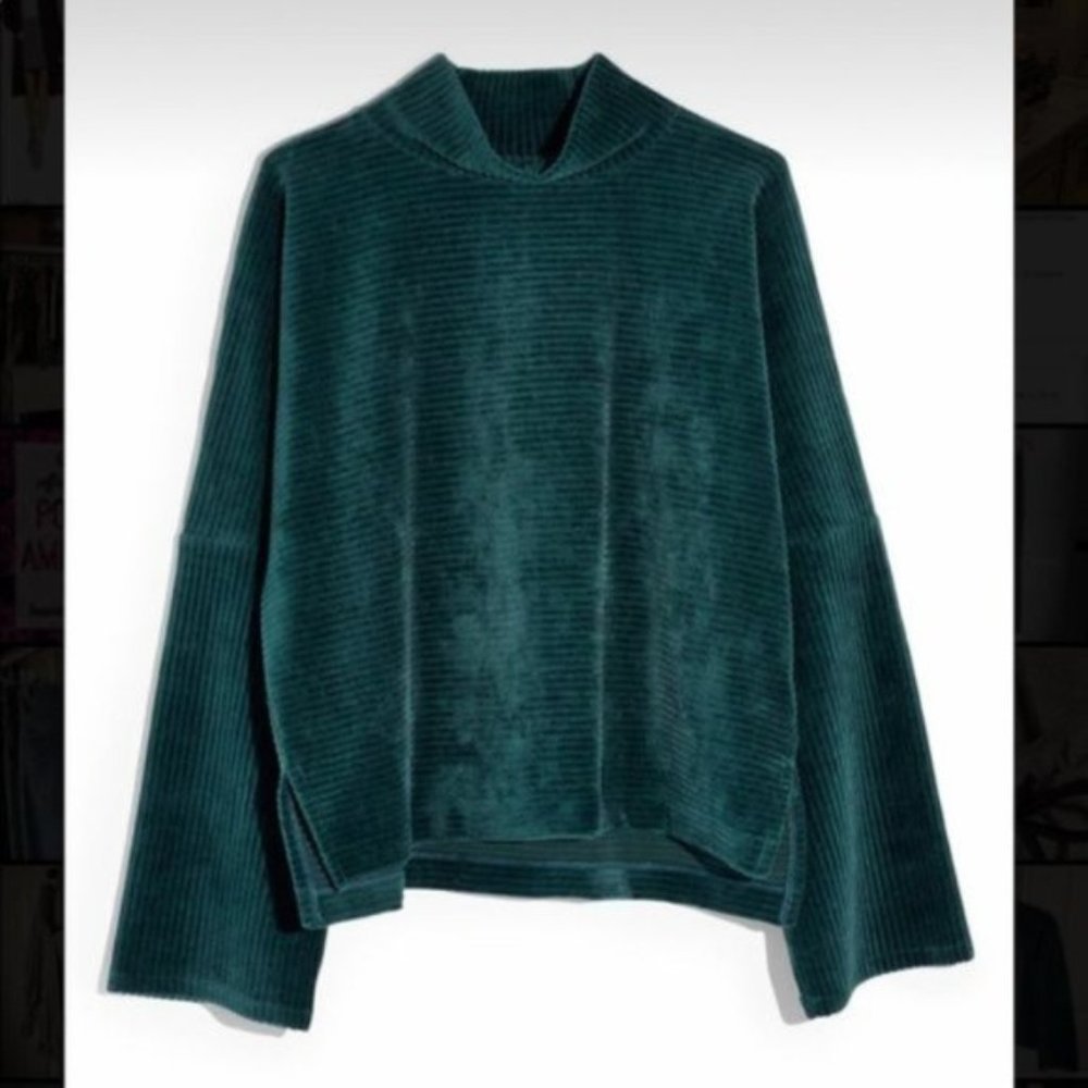 MADEWELL Emerald Green Ribbed Velvet Dolman Mockneck Top XS